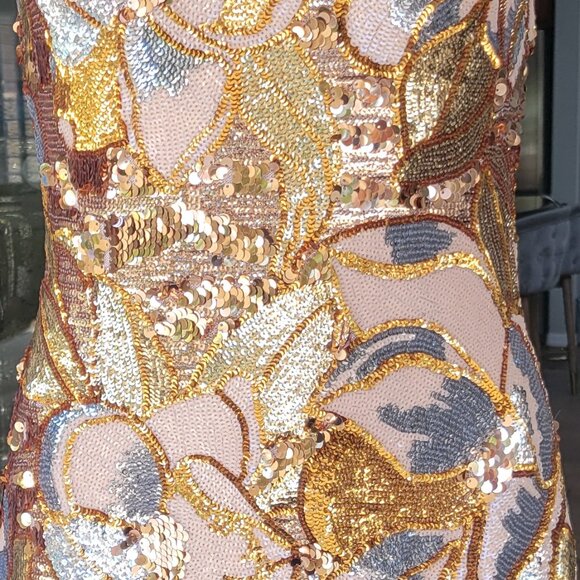 High Neck Floral Sequin Midi Dress sequins beaded SZ S Helsi NWOT - Picture 6 of 6